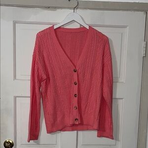 Elegant Coral Cable Knit Cardigan
